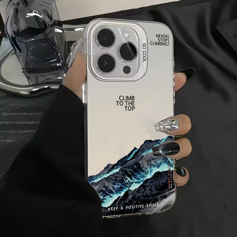 Snow Mountain Landscape Sunset Electroplate Silver Phone Case For iPhone 16 11 12 13 14 15 Pro Max 7 8 Plus X XS XR Back Cover