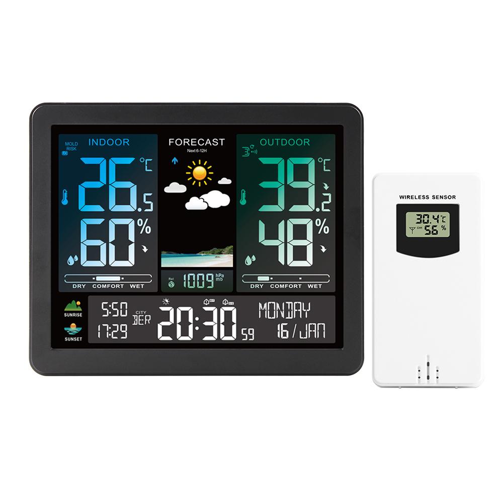 The Multi-functional Electronic Weather Station Features an Intelligent Color Screen Clock for Temperature and Humidity