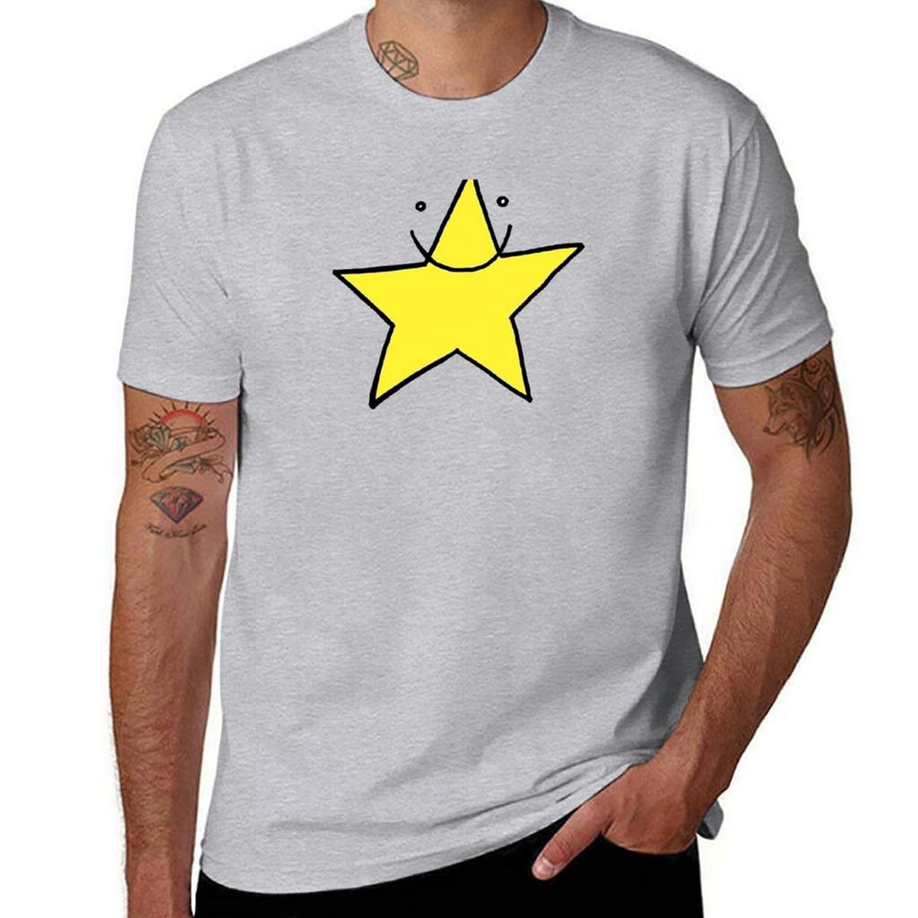 Lucky yellow funny star smiling with eyes open Tshirt summer clothes korean fashion vintage clothes Mens t shirts