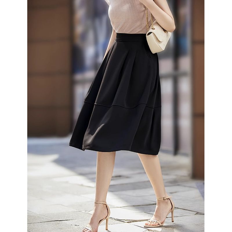 

Xhange Women s Stylish Elegant Intellectual High Waist Skirt Umbrella Skirt Summer Versatile Hepburn Wind Dress Black 2XL