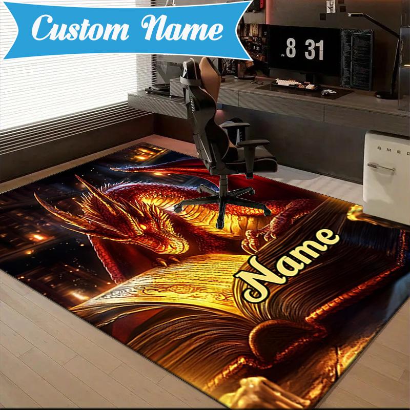 Custom Name Dragon Tales books Rug for Living Room, Game Rooms, Office, Bedroom, Floor Mat Playful Design, fan gifts Christmas decor