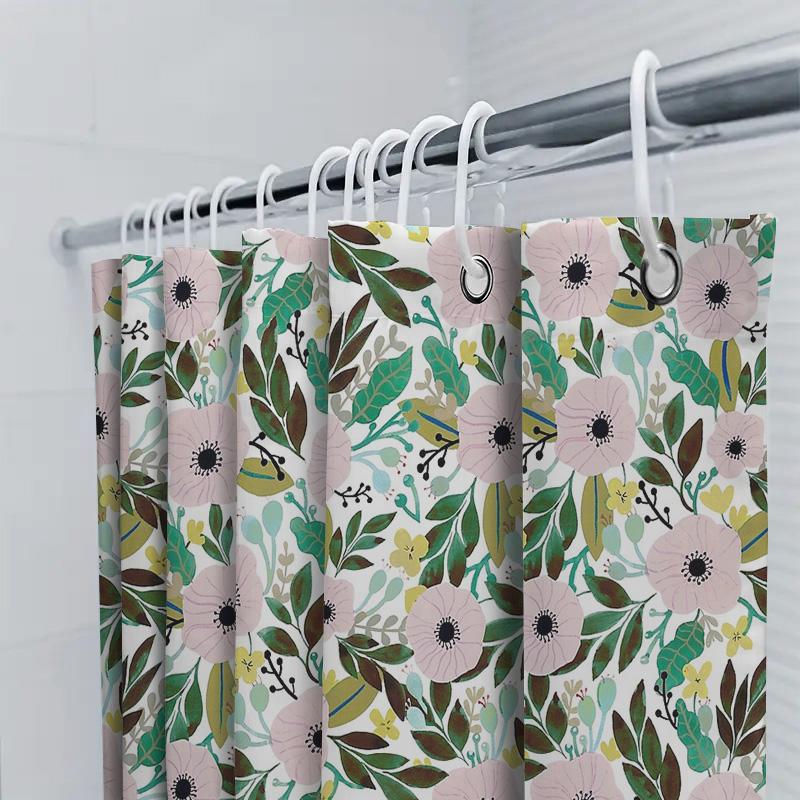 Botanical Shower Curtain Nature Floral Pattern Bathroom Decor Tropical Leaves Green Pink Home Textile Washable Waterproof Modern