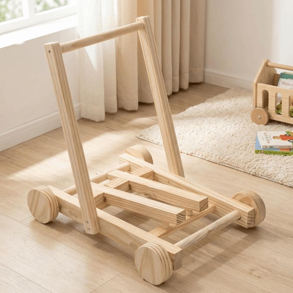 Adjustable Speed Height No-Knot Wood Baby Walker Baby Walking Trainer Montessori Education