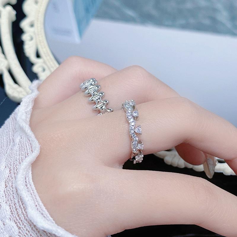 Lace Lace Diamond Zircon Light Luxury Open Ring High Sense Stacking Wearing Temperament Plain Ring Niche Design Ring Women