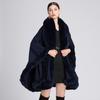 Women's Imitation Rex Rabbit Fur Collar Shawl Cape - Large Size, Knitted Loose Fit Cardigan for Autumn and Winter