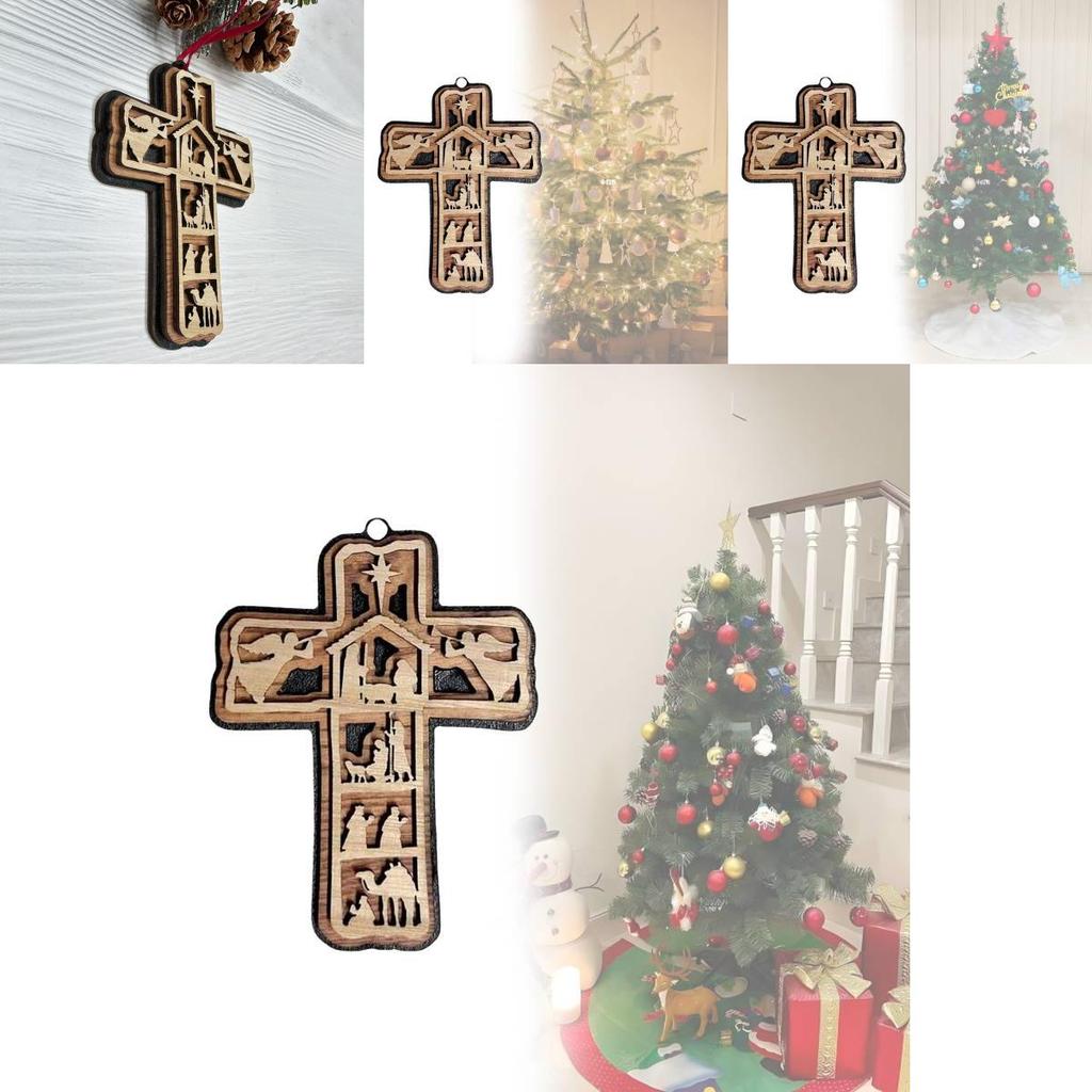 Mehrschichtiges Holzkreuz Weihnachtsornament Dekorative Hängefigur für Partys