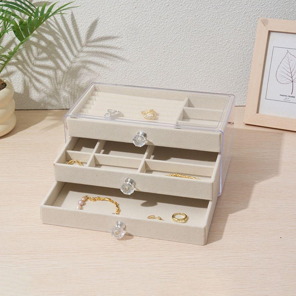 Dustproof Flannel Jewelry Storage Box Stackable Drawer Jewelry Box  for Home