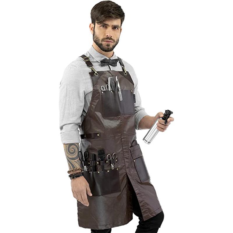 Custom Logo Waterproof Multi-Pocket Canvas Apron for BBQ, Restaurant, and Hairdresser Use