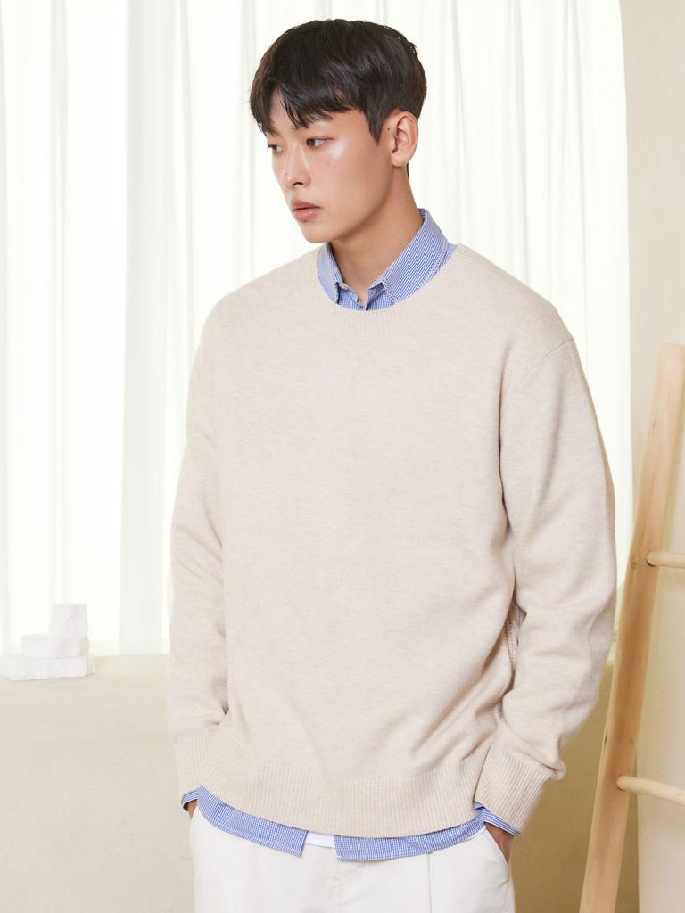 AYIHOLIC CASHMERE Cashmere-Like Round Cable Knit Oatmeal #5 Color