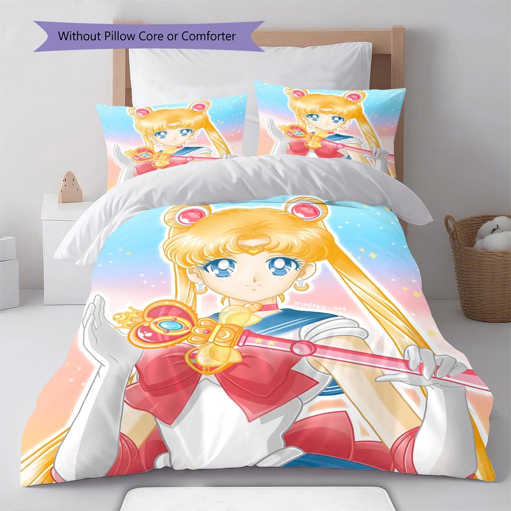 Sailor Moon Front Close Up Bedding Set Anime Duvet Cover Polyester Soft Comforter Set -QJY