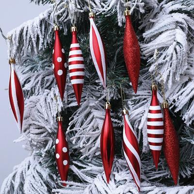 6 Stück Rote Farbe Weihnachtsbaumdekoration Kunststoffmaterial Galvanisiertes Finish Weihnachtsbaumkegel Anhänger Handgefertigt Einzigartiges Muster