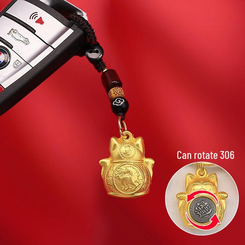 Brass Zodiac Fortune Cat Spinner Keychain Ornament