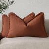 Set of 2 Decorative Linen Fringe Lumbar Throw Pillow Covers Boho Farmhouse Cushion Cover with Tassels Soft Pillowcase for Couch