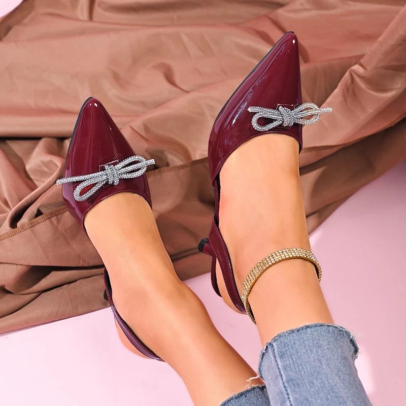 Fashion Women's Bow-Knot High Heel Sandal Sexy Crystal Decor Pointed Toe Sandalias Woman New Style Office Ladies Non Slip Sandals Female