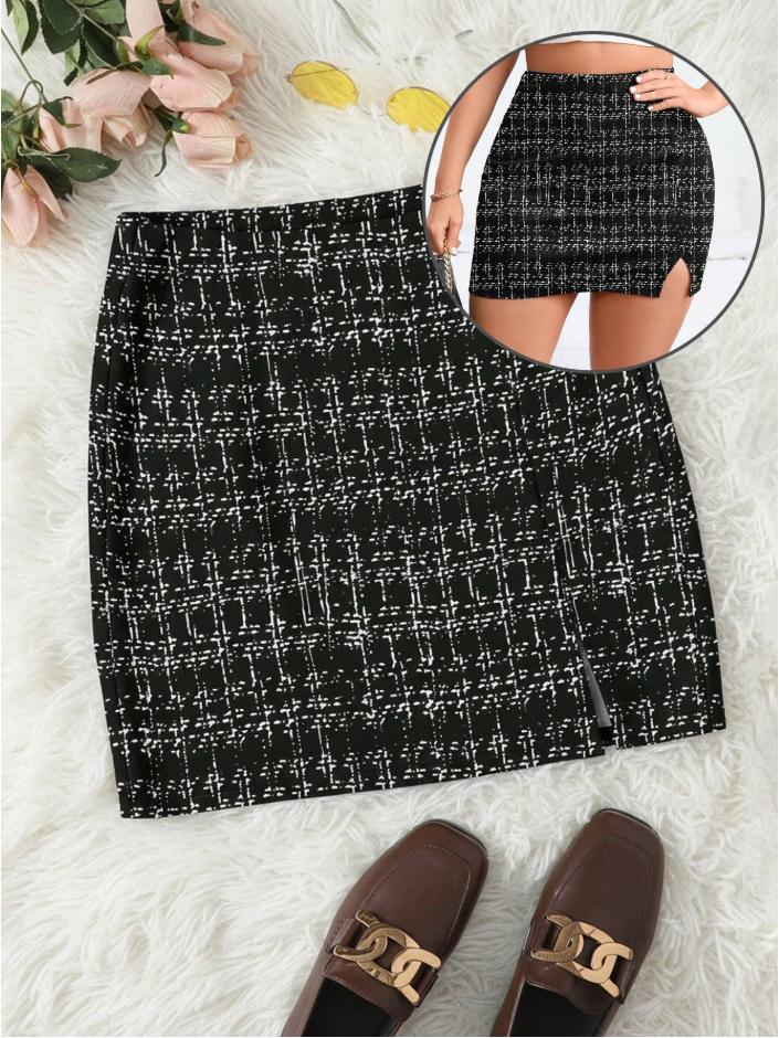 European Plaid Elastic Waist Elegant Hip-Hugging Short Skirt for Autumn/Winter