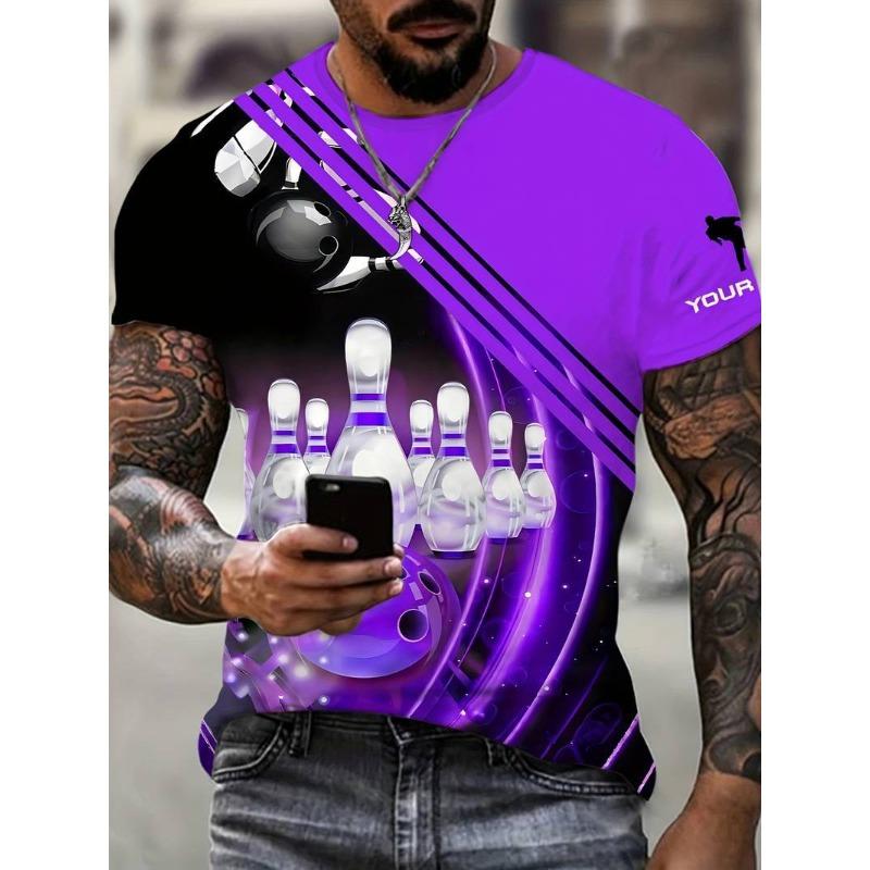 Καλοκαιρινή Μπλούζα με Στρογγυλή Λαιμόκοψη και 3D Εκτύπωση Μοτίβου Μπόουλινγκ Μοντέρνα Ανδρικά T-shirts με Κοντό Μανίκι