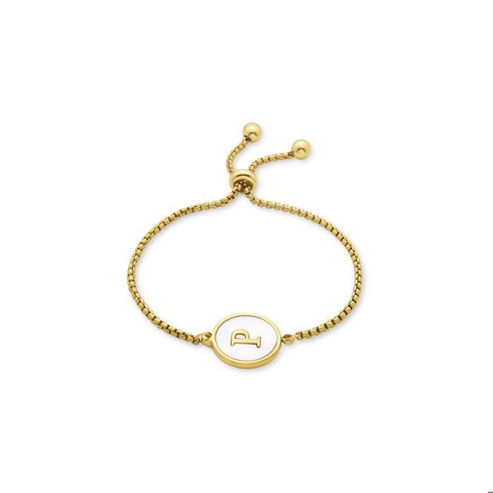 Bracelet - LUXENTER - Alphabet P - Nacre Blanche - Finition or Jaune 18K - Femme