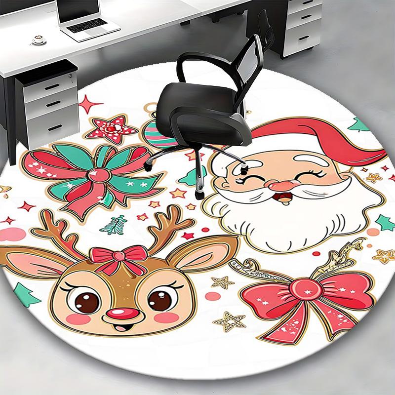 1ks Vánoční Santa Claus a Sob Kulatý Koberec Anime Kreslený Design, Sváteční Dárek, Protiskluzová Rohožka pod Kancelářskou Židli, Domácí Dekorace, Obývací Pokoj