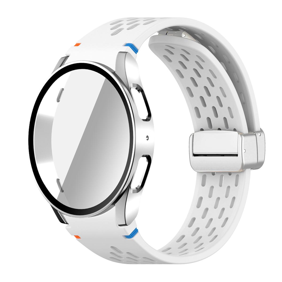 

Чохол+Ремінець для Samsung Galaxy Watch 7 6 5 4 40/44мм Силіконовий Магнітний Ремінець Загартоване Скло Плівка на Екран ПК Захисний Чохол Бампер for galaxy 4 44mm
