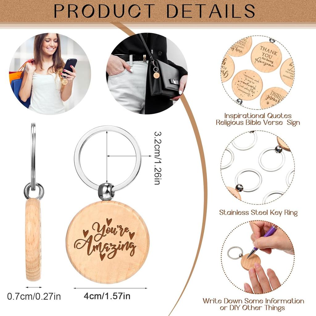 Tinlade 60 Pcs Thank You Gift Bulk Pocket Kraft Notebook Valentines Employee Appreciation Gift Retractable Bamboo Pen Inspirational Keychain for Team