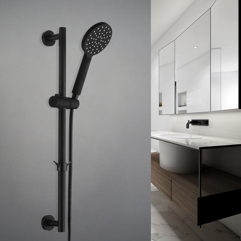 Matte Black Bathroom Sliding Shower Bar Shower Column Wall Mounted Rod with Adjustable Bracket Holder Round Square Slide Bar