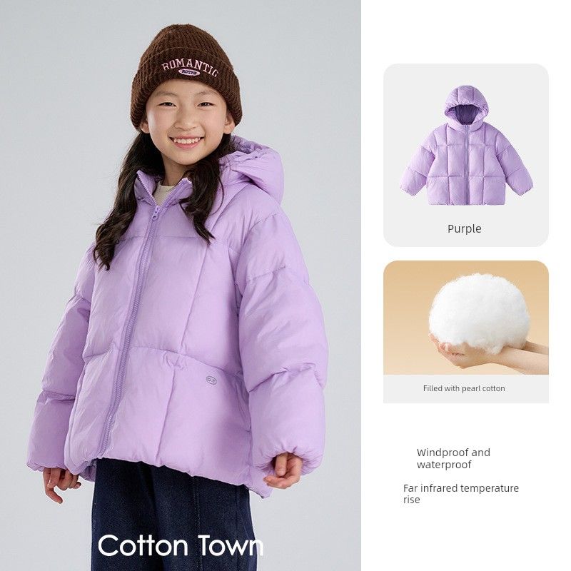 and Winter Children s Clothing, Small and Medium-Sized Children s Cotton-Padded Jacket, Waterproof and Warm Cotton-Padded Jacket for Boys and Girls Purple 150/72