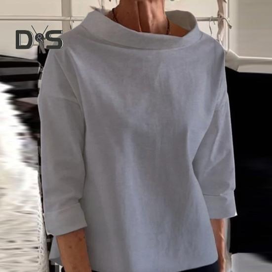 Dámské jaro podzim jednobarevná mikina poloviční vysoký límec dlouhý rukáv volný střih triko streetwear