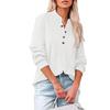 Women's Casual T-Shirt Buttons V-Neck Solid Long-sleeved Knitted Shirt Blouse Tops