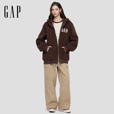 Unisex Lockere Passform Logo Bestickt Faux Fleece Reißverschluss Hoodie