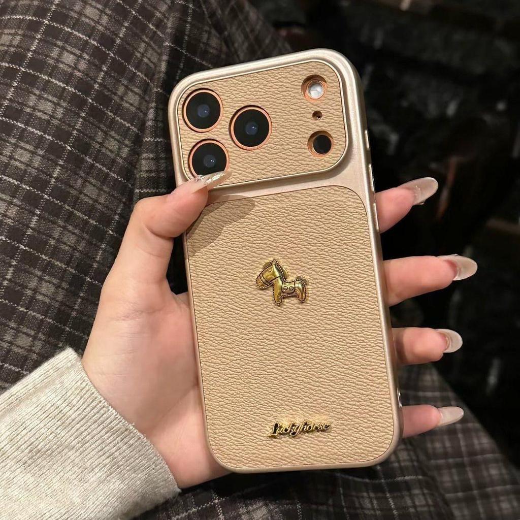 Coque pour iPhone 13/14/15/16/17 Pro Max Texture Cuir Rétro Motif Cheval