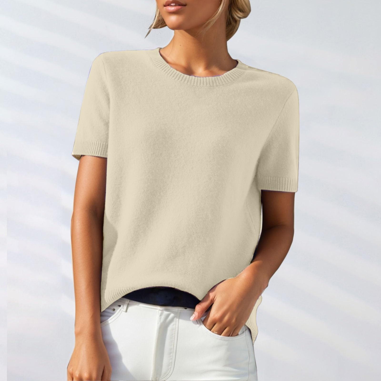 

Женские трикотажные однотонные футболки с коротким рукавом для работы и выхода в свет XXL бежевый