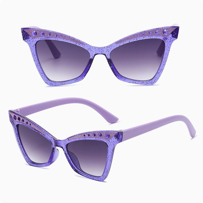 Fashion Cat Eye Sunglasses Boys Girls Sparkle Ornament Anti Uv Gradient Lens Holiday Outdoor Children Eyewear