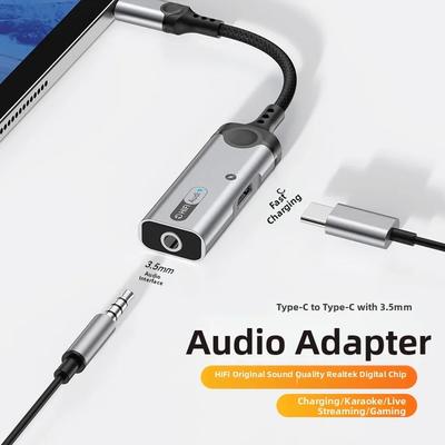 USB C To 3.5mm Headphone Adapter With 60W Fast Charging PDQC And LED Indicator For Type C Devices Silver Nylon Cable