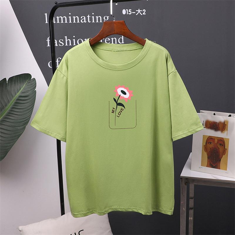 

Hirsionsan Foral хлопковые футболки с принтом женские летние свободные футболки Harajuku Kawaii для девочек повседневные женские топы с короткими рукавами XXL зелёный