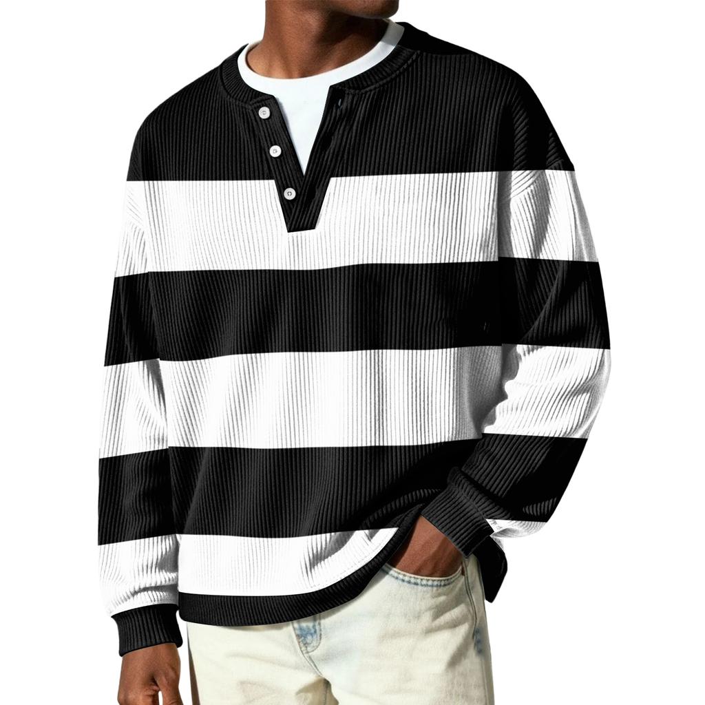 Herrknäppt tröja med lång ärm och ribbstickning