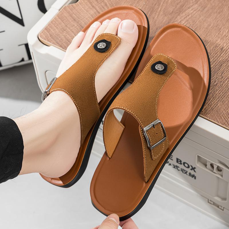 

Men Black Slippers Simple Flats Flip Flops Summer Brown White Open Toe Sandals Beach Shoes Plus Size 46 47 48 EU:38 коричневий