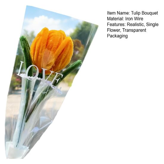 Twist Stick Tulip Bouquet Suede Texture Artificial Tulip Flowers in Pipe Cleaners Tulip Flowers Bouquet Long-Lasting Simulation for Valentines Day