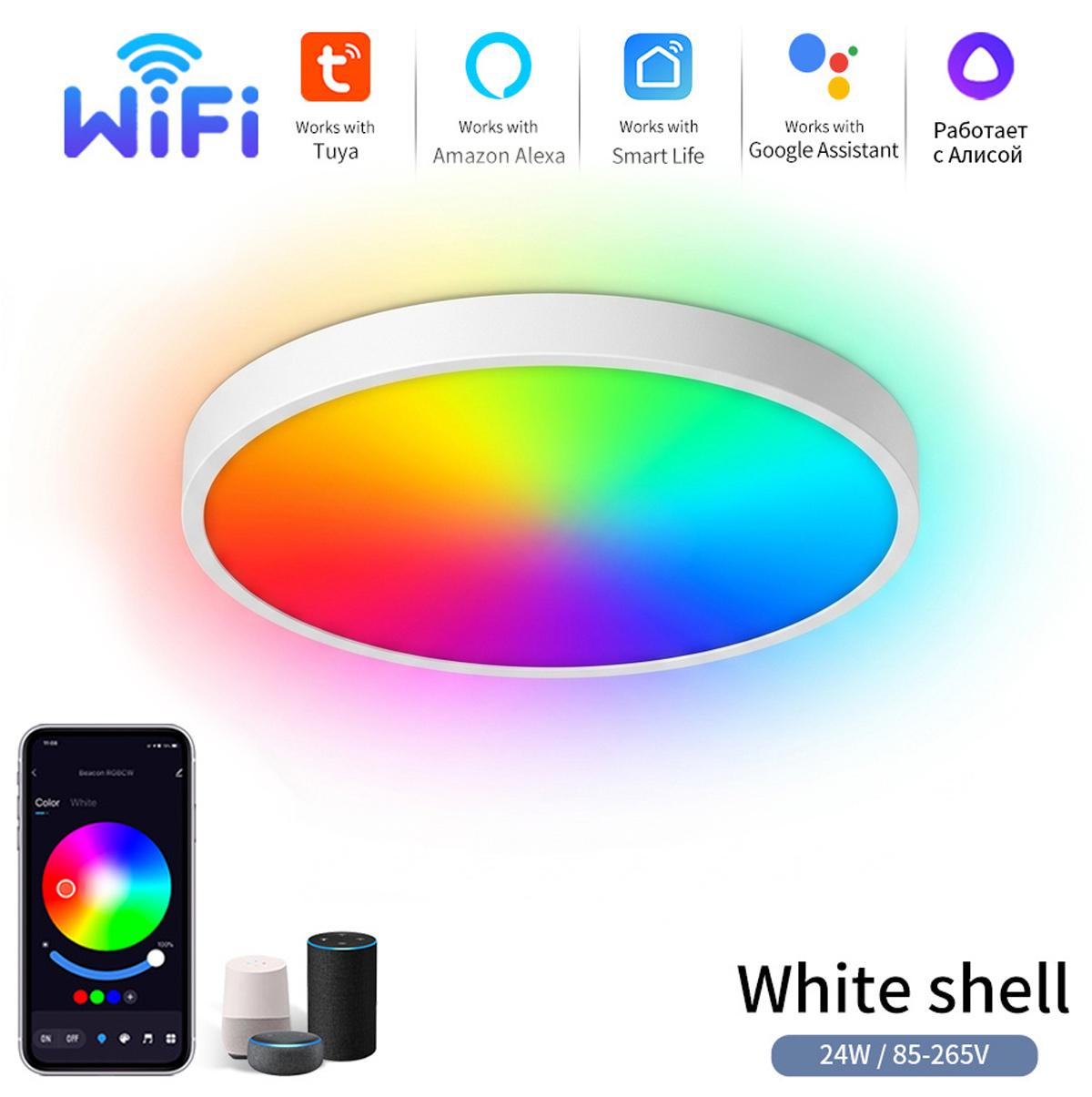 Smart LED Ceiling Light RGB Bluetooth Ultra-thin Flat Panel Home Decor Night Lamp Ambient Living Room Works With Alexa Art LED