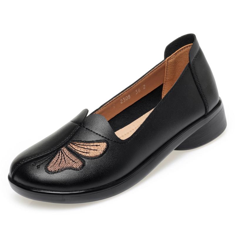 Fashion AIYUQI Women Flat Shoes 2025 Genuine Leather Spring Casual Shoes Women Slip-on Middle-aged Non-slip Mom Shoes Female