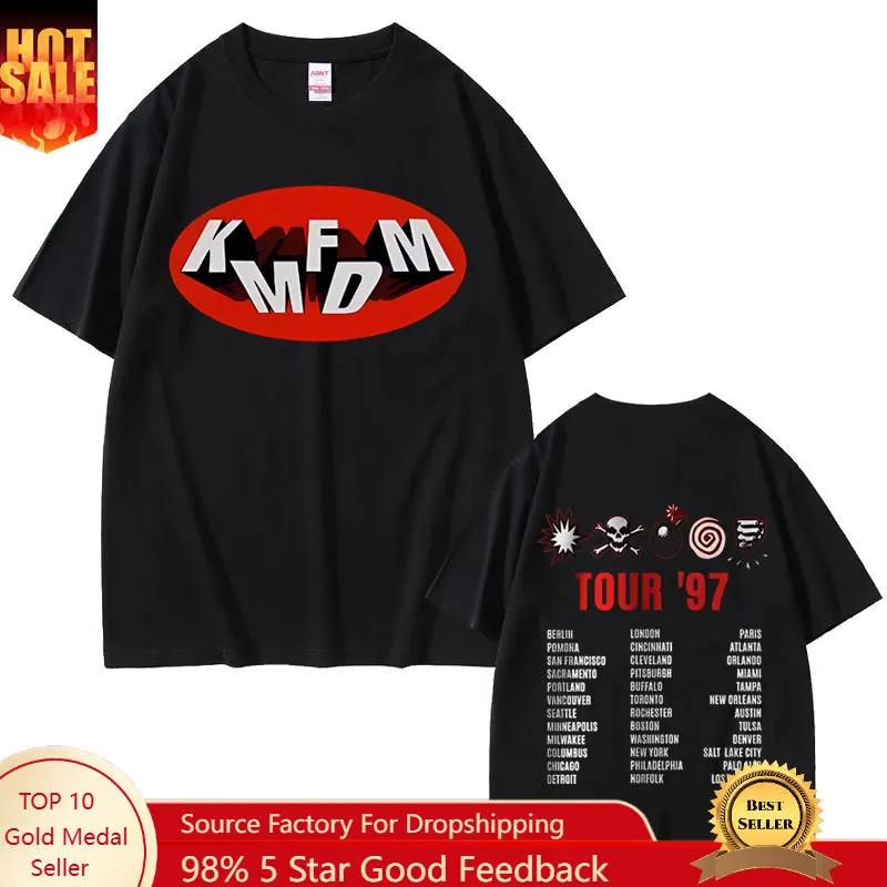 Rock Band Kmfdm Tour 97 Graphic Print Tshirt Summer Unisex Unisex Vintage Gothic Punk Streetwear Male Casual Pure Cotton T Shirts