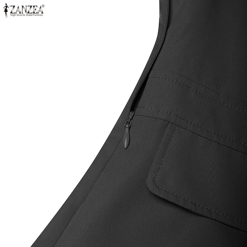 ZANZEA Women Casual Turn Down Collar Solid Color Short Sleeve Dress