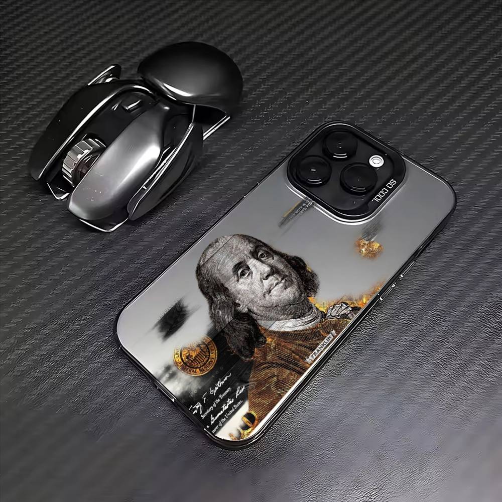COOL M-Money 100 Dollars Coque de téléphone pour iPhone17,16,15,14,13,12,11 Plus,Pro Max Couleur Argenté Plaqué Intérieur