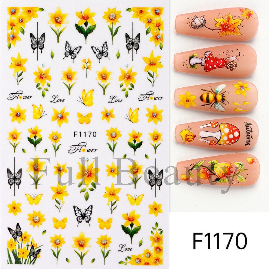 Nail Art Stickers Autumn Thanksgiving Maple Leaf Harvest Mushroom Hazelnut Honey Yellow Leaf Nail Stickers