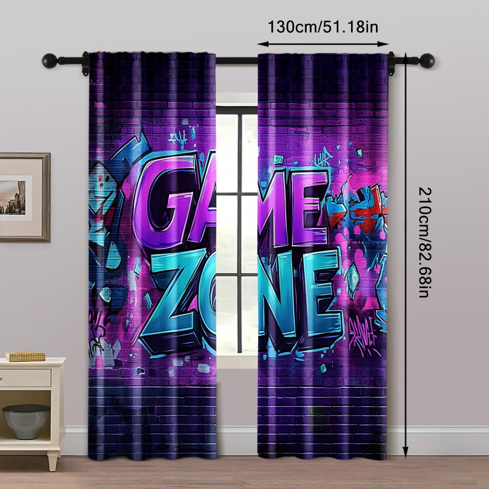 2pc, Window Treatment Curtains Lively Game Night Versatile Durable Polyester,Without Electricity Birthday Party Perfect for