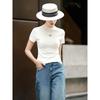T-shirt da Donna Elegante in Misto Seta Gelso con Camelia, Lavorazione a Maglia Slim
