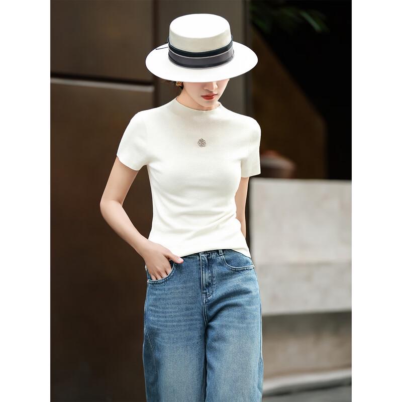 

Women s Elegant Camellia Mulberry Silk Blend Slim Knit T-shirt L