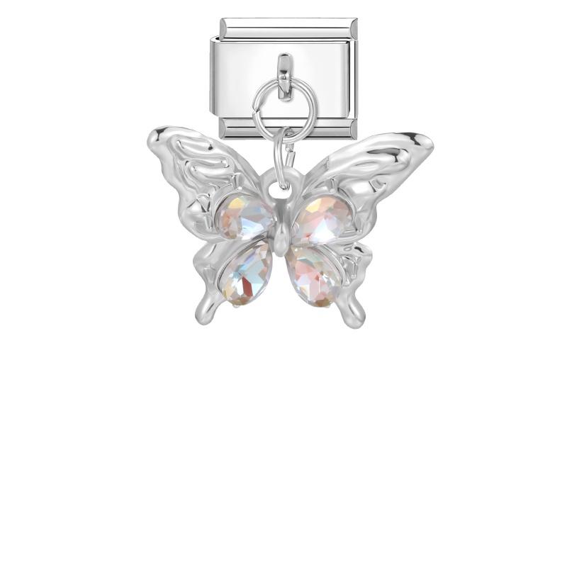Pink Butterfly Romantic Flowers Heart Star Moon Pendant Italian Charm Links Fit 9mm Bracelet Stainless Steel DIY Making Jewelry