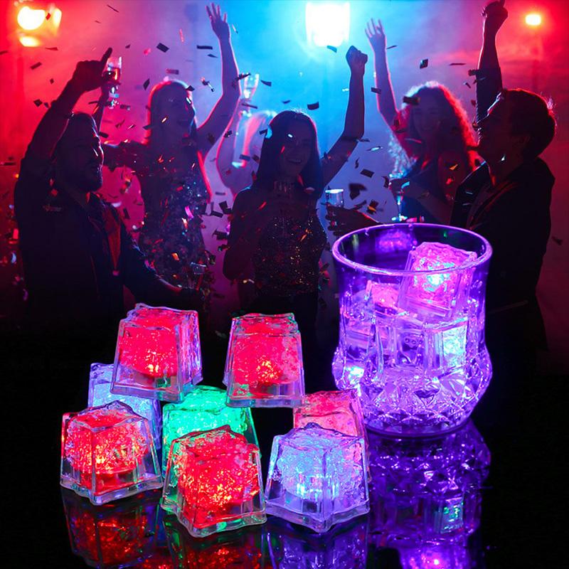 LED Ice Cubes Shape Glowing in Water Light Party Ball Luminous Flash Light Wedding Festival Bar Wine Glass Decoration 12PCS