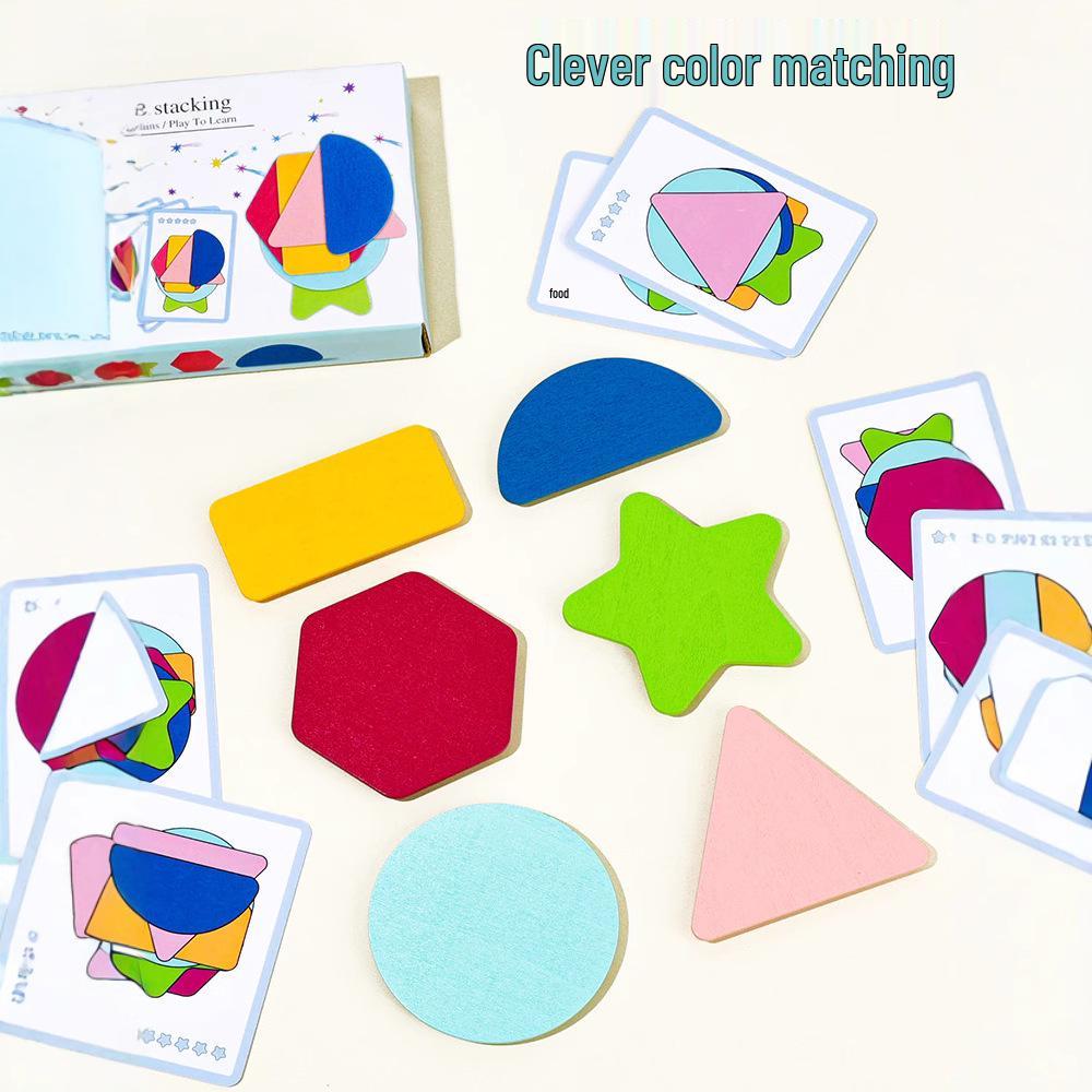 Wooden Geometric Stacking Shapes: Educational Color and Shape Recognition Toy for Kids