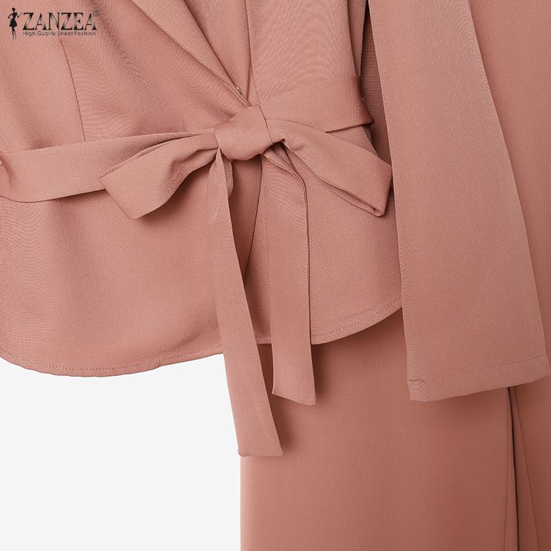 ZANZEA Women Elegant Long Sleeve Thin Cardigan Blazer And Long Pants Casual Two Piece Suit Sets